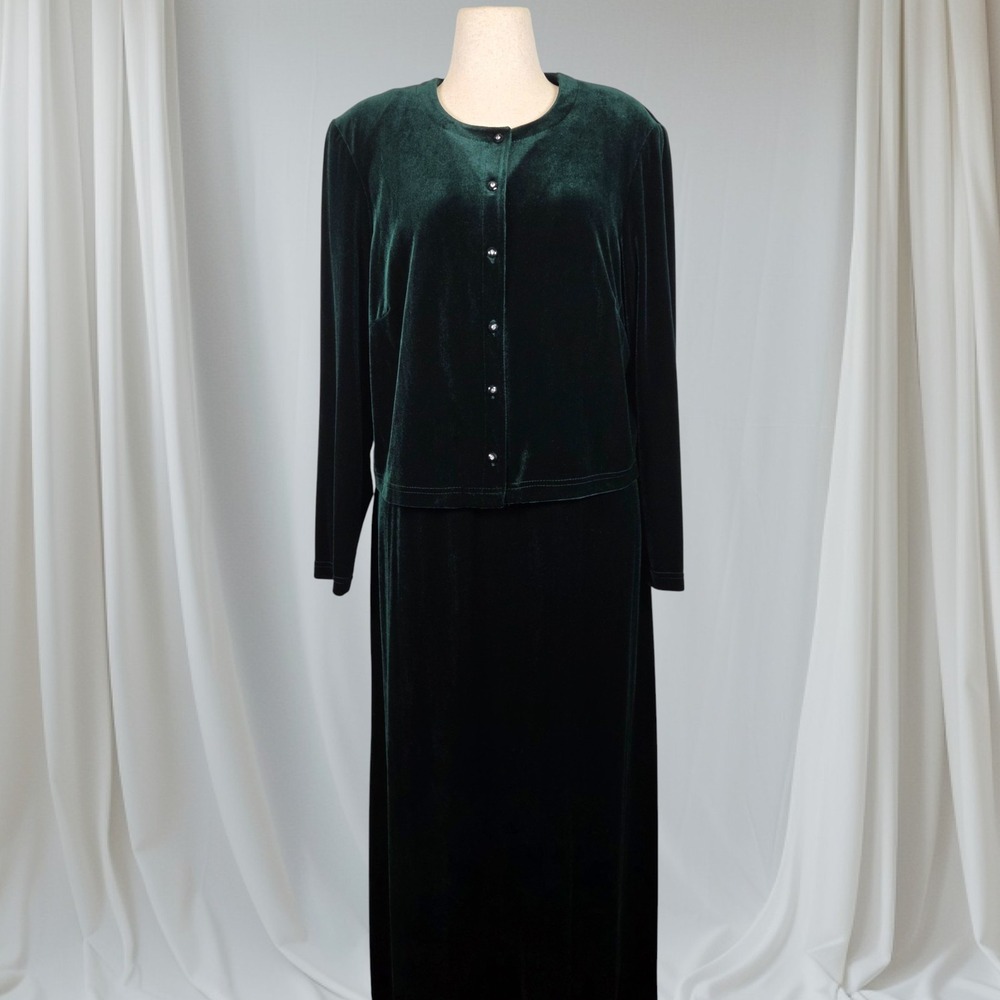 VTG Ronni Nicole II 2 Pc Maxi Dress Women's 16‎ Green Velvet Holiday Occasion